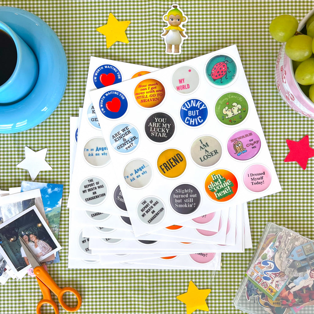 vintage button sticker sheet